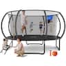 MERACH - 14FT Pumpkin Outdoor Trampoline with Safety Enclosure Net,Basketball Hoop, Ladder,Heavy Duty Backyard Trampoline - Black