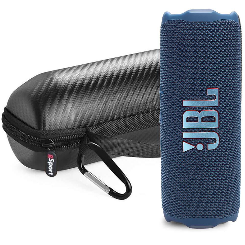JBL - FLIP 7 Waterproof Portable Speaker Bundle with gSport Carbon Fiber Case - Blue