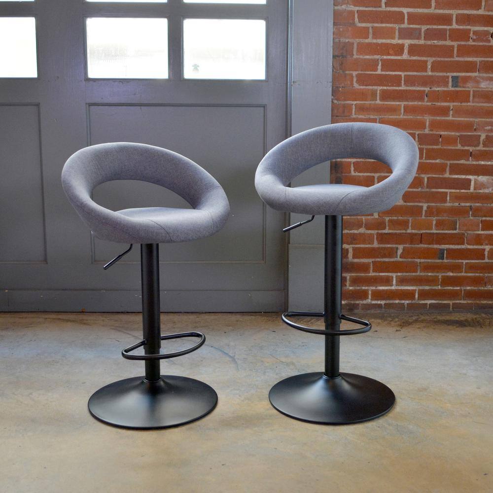Left. AmeriHome - Classic Fabric Bar Stool Set - 2 Piece - Gray.