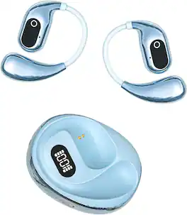 SKRAN - Ear-Hook Wireless Bluetooth Headphones, Waterproof, Long Battery Life, LED Display - for Running, Gym, Commuting - Blue