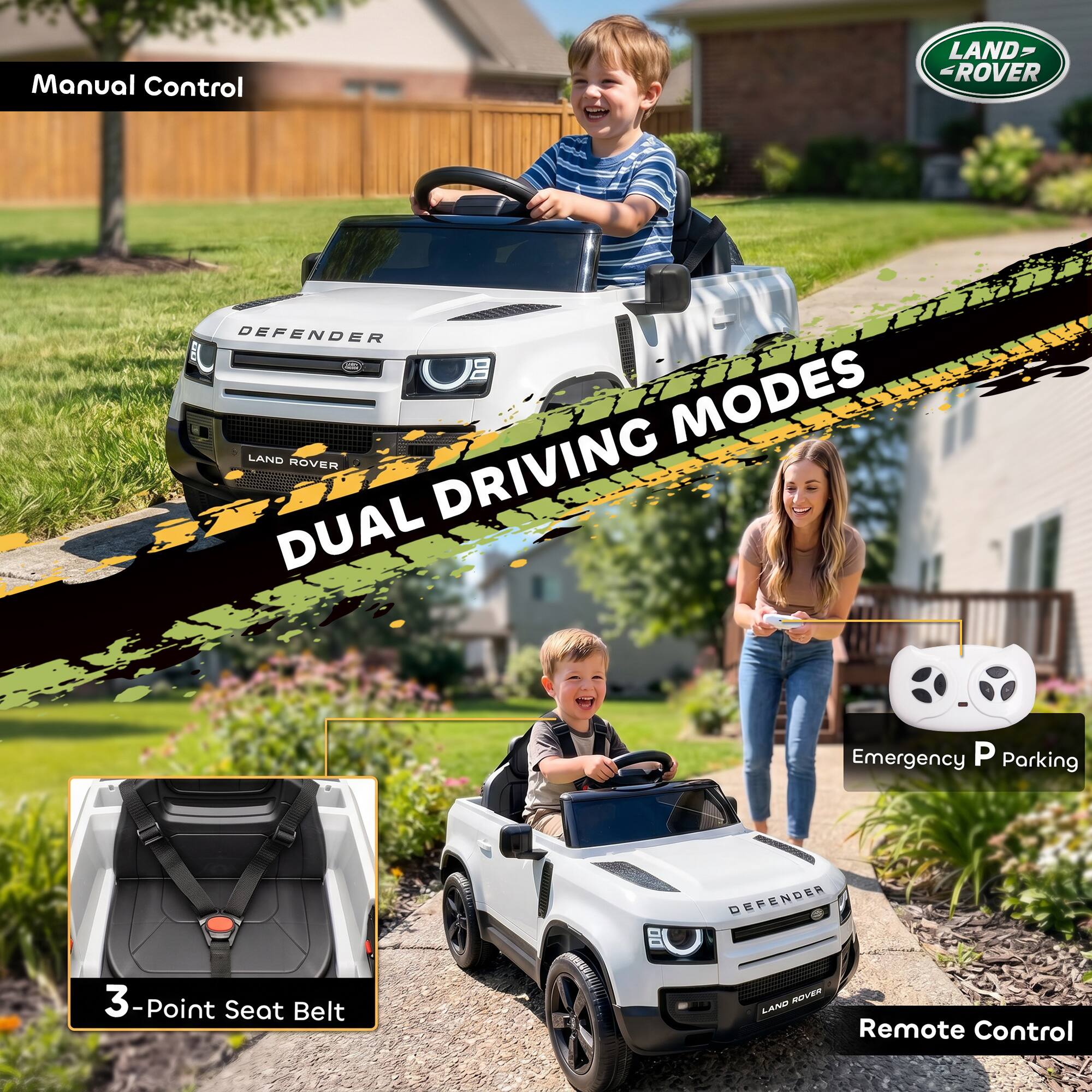 Manual Control  
LAND ROVER DEFENDER  
DUAL DRIVING MODES  
3-Point Seat Belt  
Emergency P Parking  
Remote Control