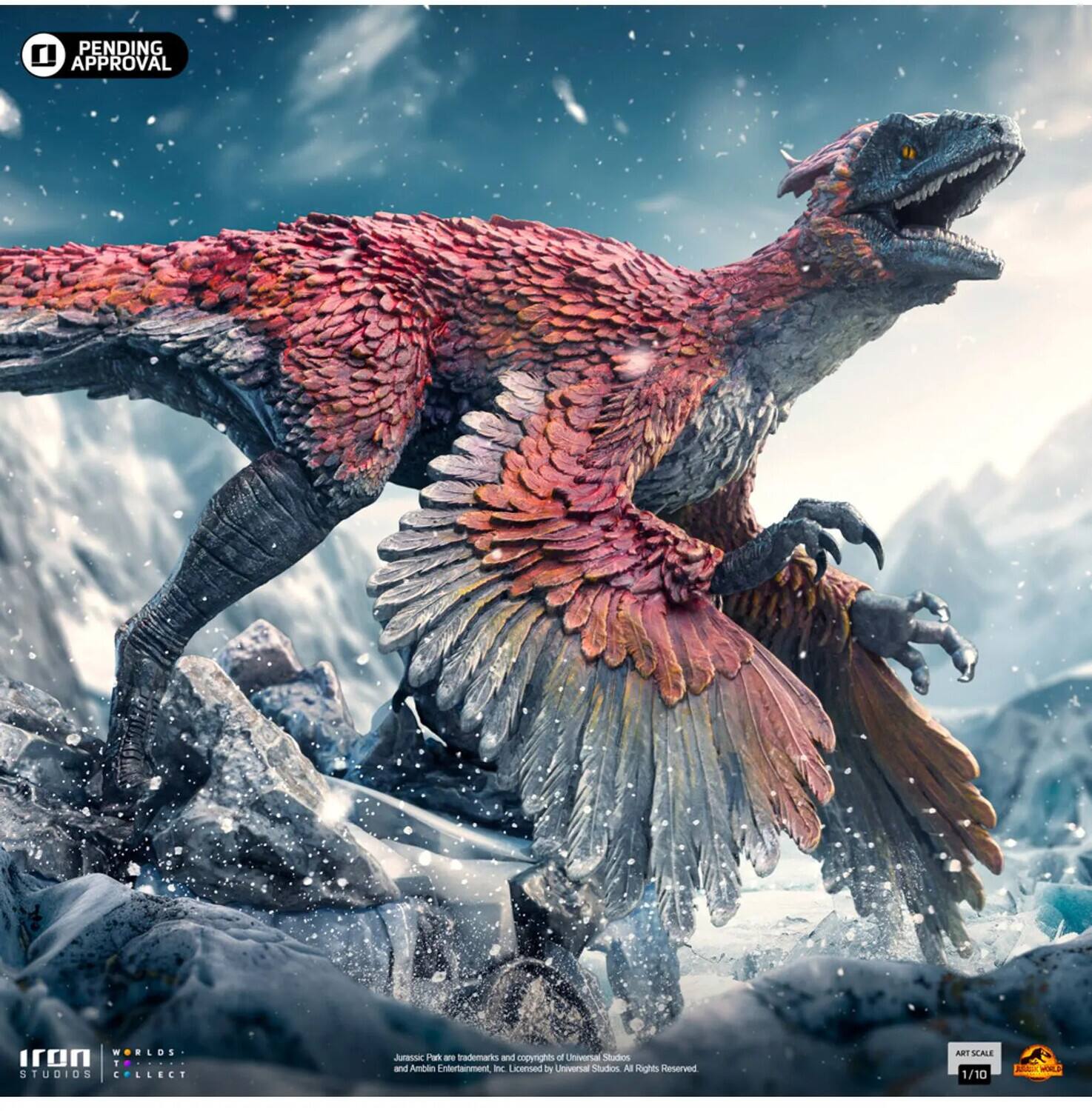 PENDING APPROVAL WORLDS.  
IRON STUDIOS COLLECT  

Jurassic Park is a trademark and copyright of Universal Studios and Amblin Entertainment, Inc. Licensed by Universal Studios. All Rights Reserved.  

ART SCALE 1/10  

Iron Studios  
Worlds Collect