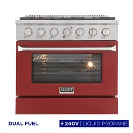 Kucht - 36" Dual Fuel Range for LP, 5.2 cu. ft., SS/Red Door, Sealed Burners, Convection Oven - Red