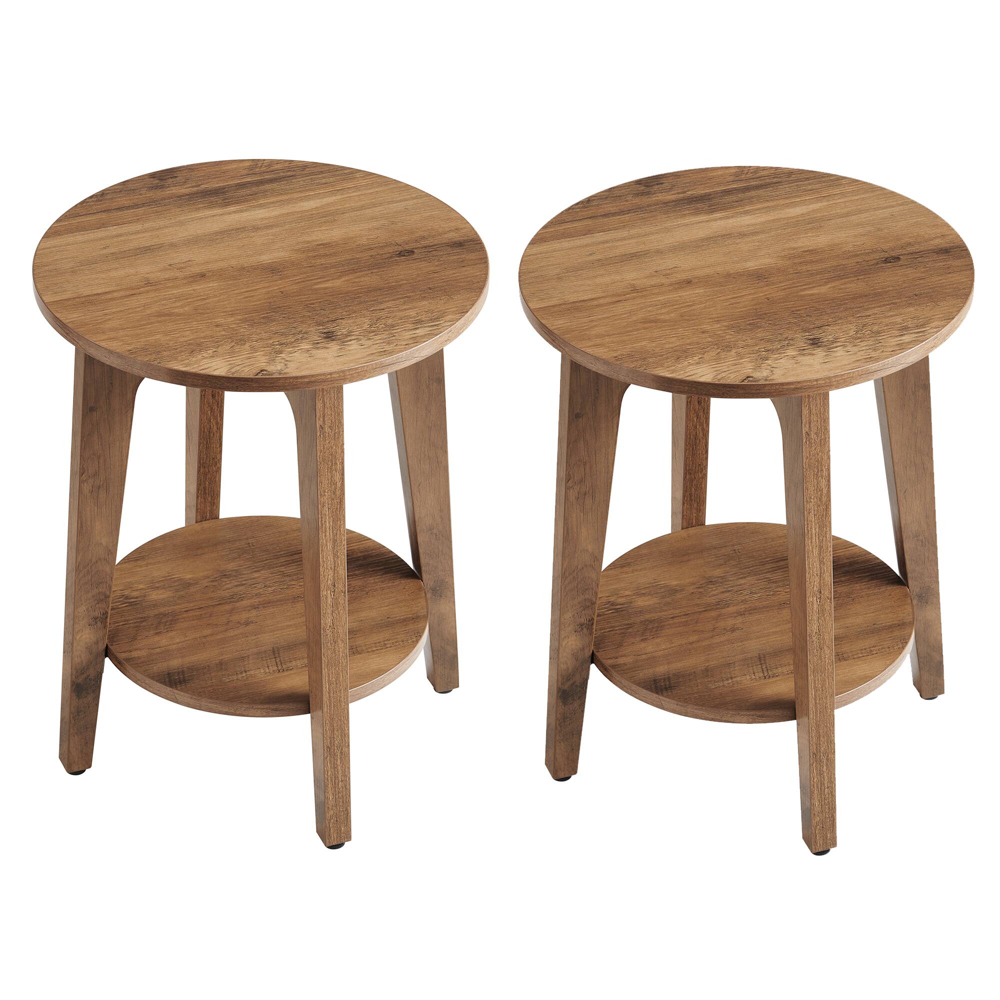 Angle. Songmics Home - Set of 2 Side Tables, 2-Tier Small Round End Tables, Nightstands with Tapered Legs, Curved Transitions, for Small Spaces - Honey Brown.