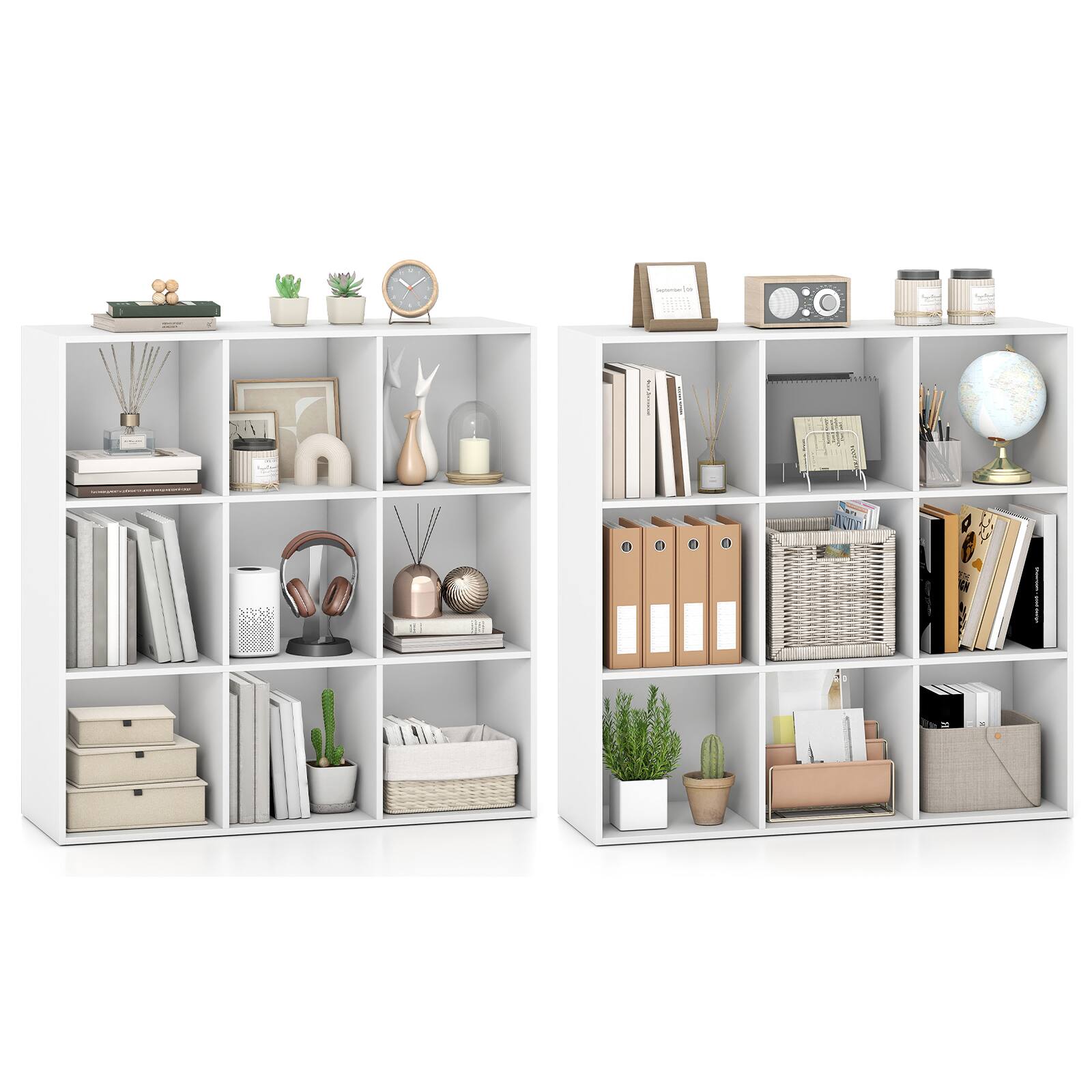 Front. Costway - Costway 2 PCS 9-Cube Book Shelf, Tool-Free Assembly, Storage Organizer for Living Room 9-Cube - 9-Cube White.