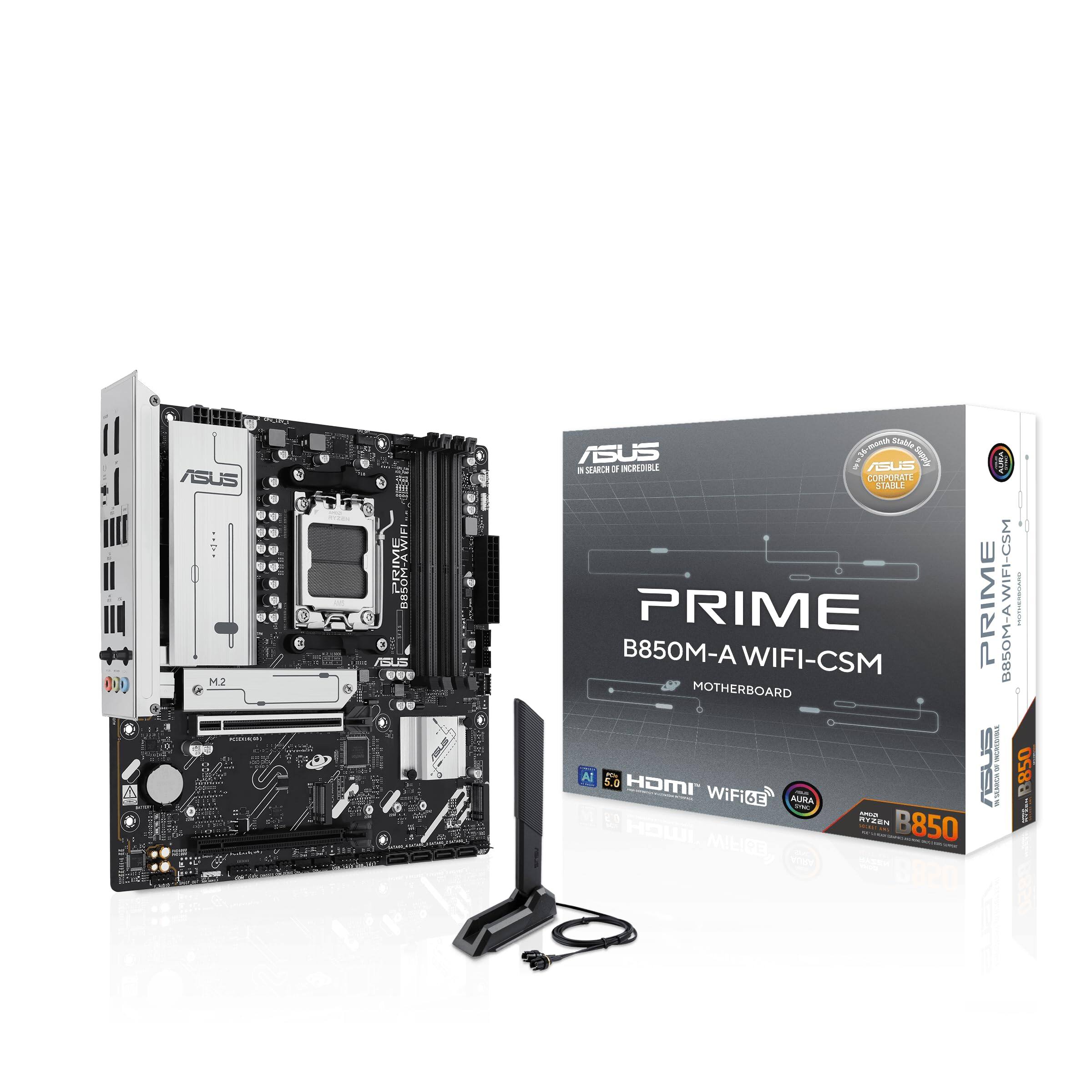 ASUS PRIME B850M-A WIFI-CSM  
MOTHERBOARD  
AI 5.0  
HDMI WiFi 6E  
AURA  
AMD Ryzen 7000