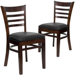 Emma + Oliver - 2 Pack Ladder Back Wooden Restaurant Chair - Black Vinyl Seat/Walnut Wood Frame