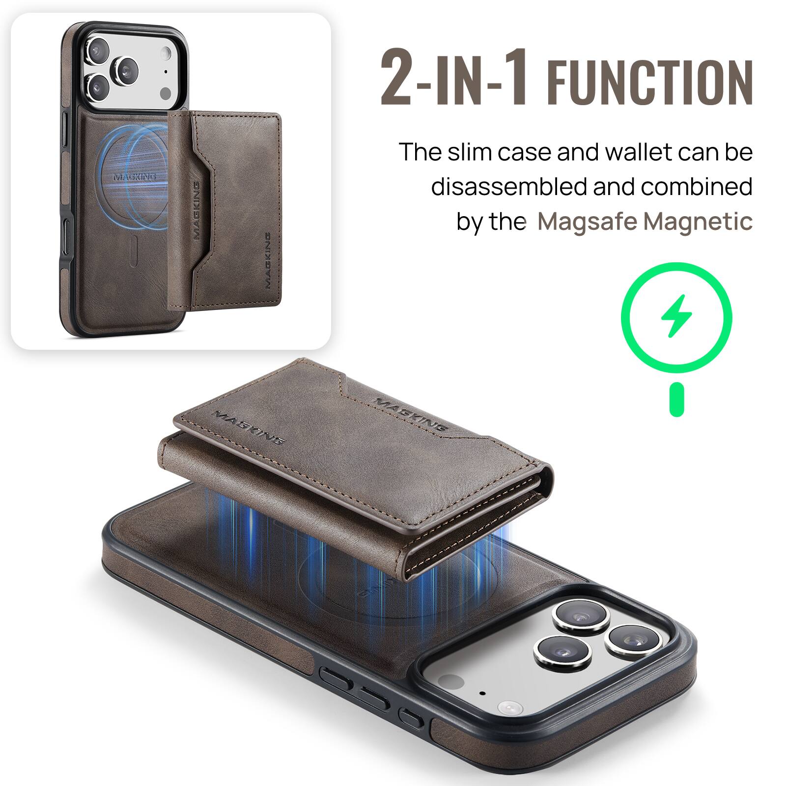 2-IN-1 FUNCTION

The slim case and wallet can be disassembled and combined by the Magsafe Magnetic