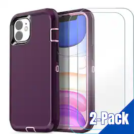 Entronix - Heavy Duty Bundle for iPhone 11 - Case and Screen Protectors - Purple
