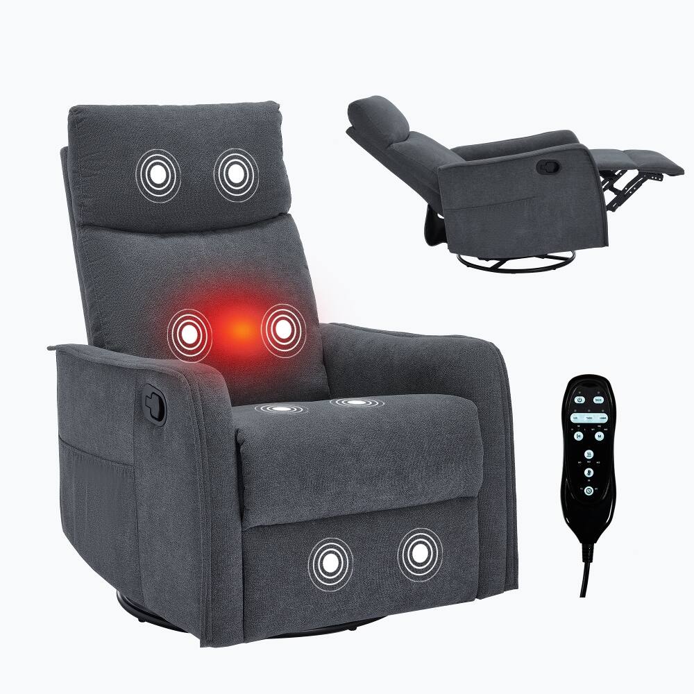 Alt View 8. Ropilly - Ropilly Manual Recliner Chair, Swivel Rocker Recliner with Heated Massage and Lumbar Support, Grey - Grey.