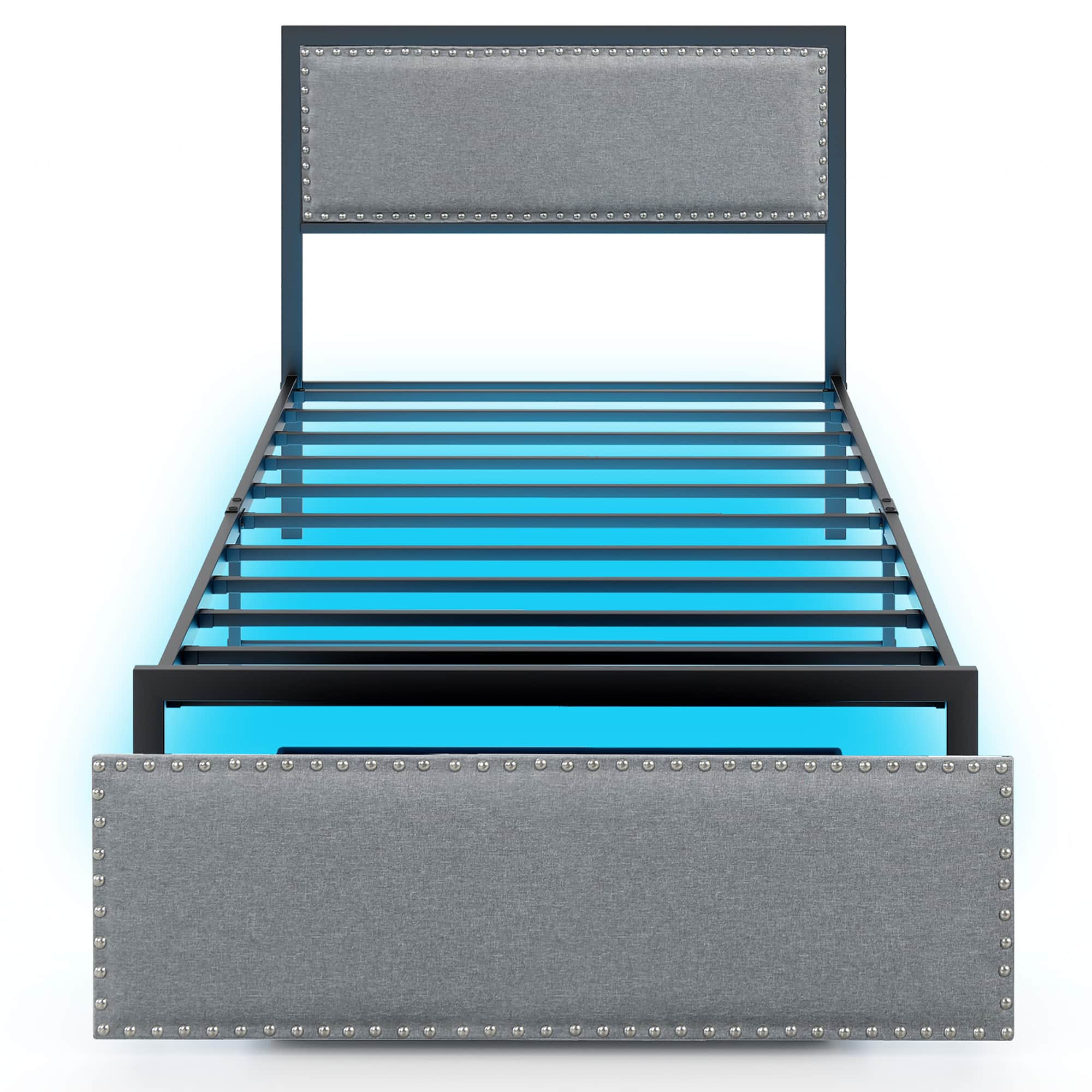 Gymax - Twin Size Bed Frame w/ Storage Drawer Metal Platform Bed w/ LED Lights - Gray price history on PriceWatchPro