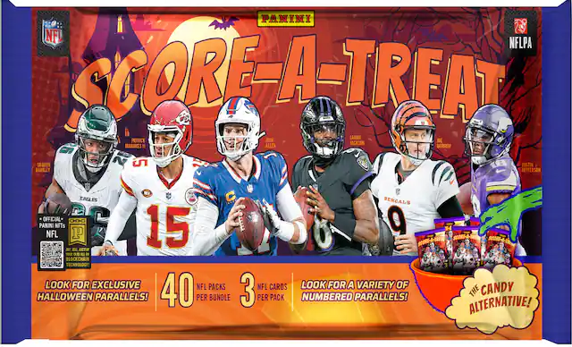 PANINI NFL NFLPA SCORE-A-TREAT
LAMAR
PATRICK
JOSH
JACKSON
MAHOMES II
ALLEN
BURROW
SAQUON
BARKLEY
JEFFERSON
EAGLES
BENGALS
OFFICIAL
NFTs
3
NFL PACKS
NFL CARDS
LOOK FOR EXCLUSIVE
LOOK FOR A VARIETY OF
CANDY
HALLOWEEN PARALLELS!
40
PER BUNDLE
3
PER PACK
NUMBERED PARALLELS!
THE
ALTERNATIVE!