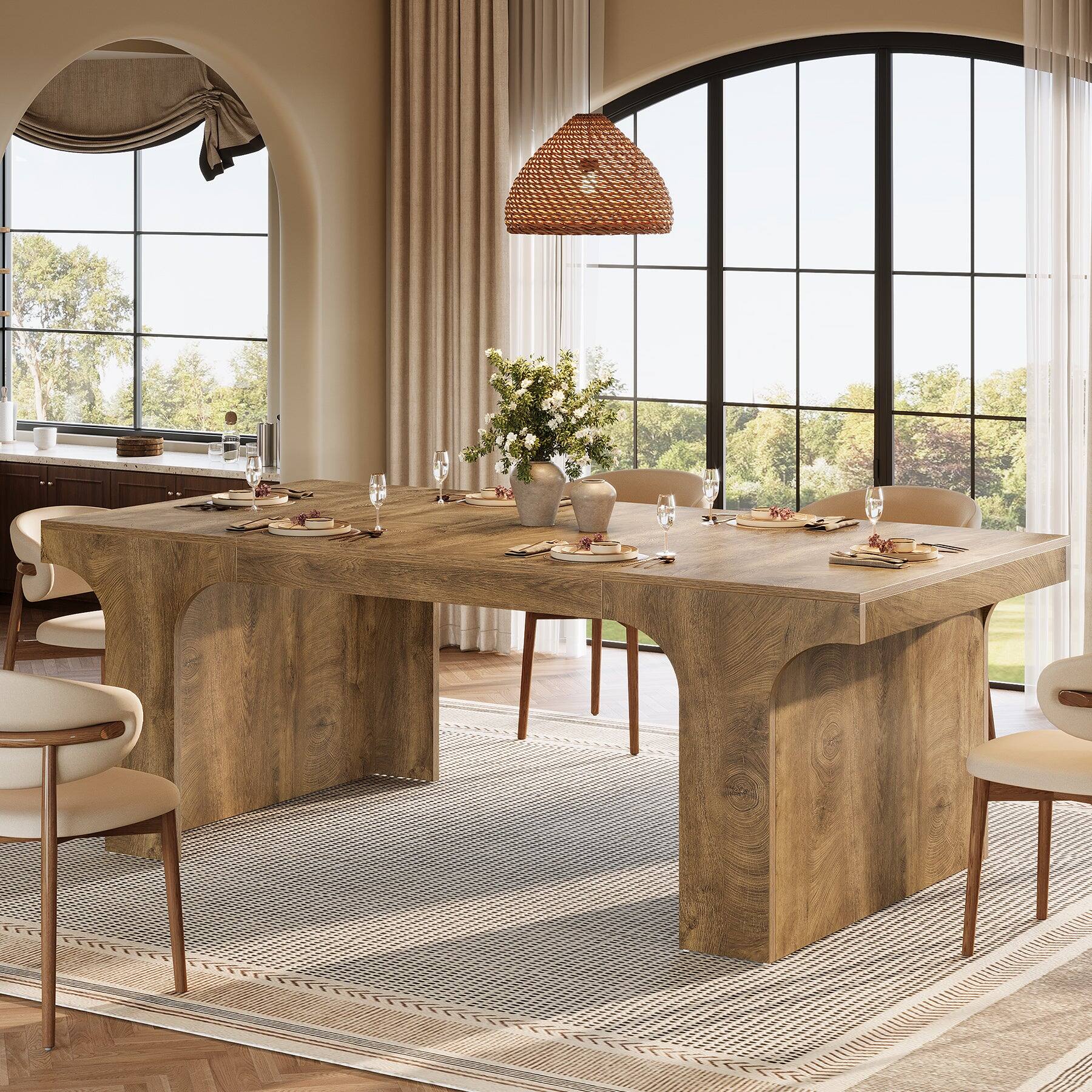 Back. Tribesigns - Farmhouse Dining Table with Engineered Wood Construction, Wood Grain Finish and Rectangular Top for Kitchen - Brown.