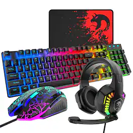 TECH SAFARI - Wired Gaming And Mouse Headset Combo Rainbow Led Backlit Over Ear Headphone With Mic Mice Pad For Pc Laptop - Black