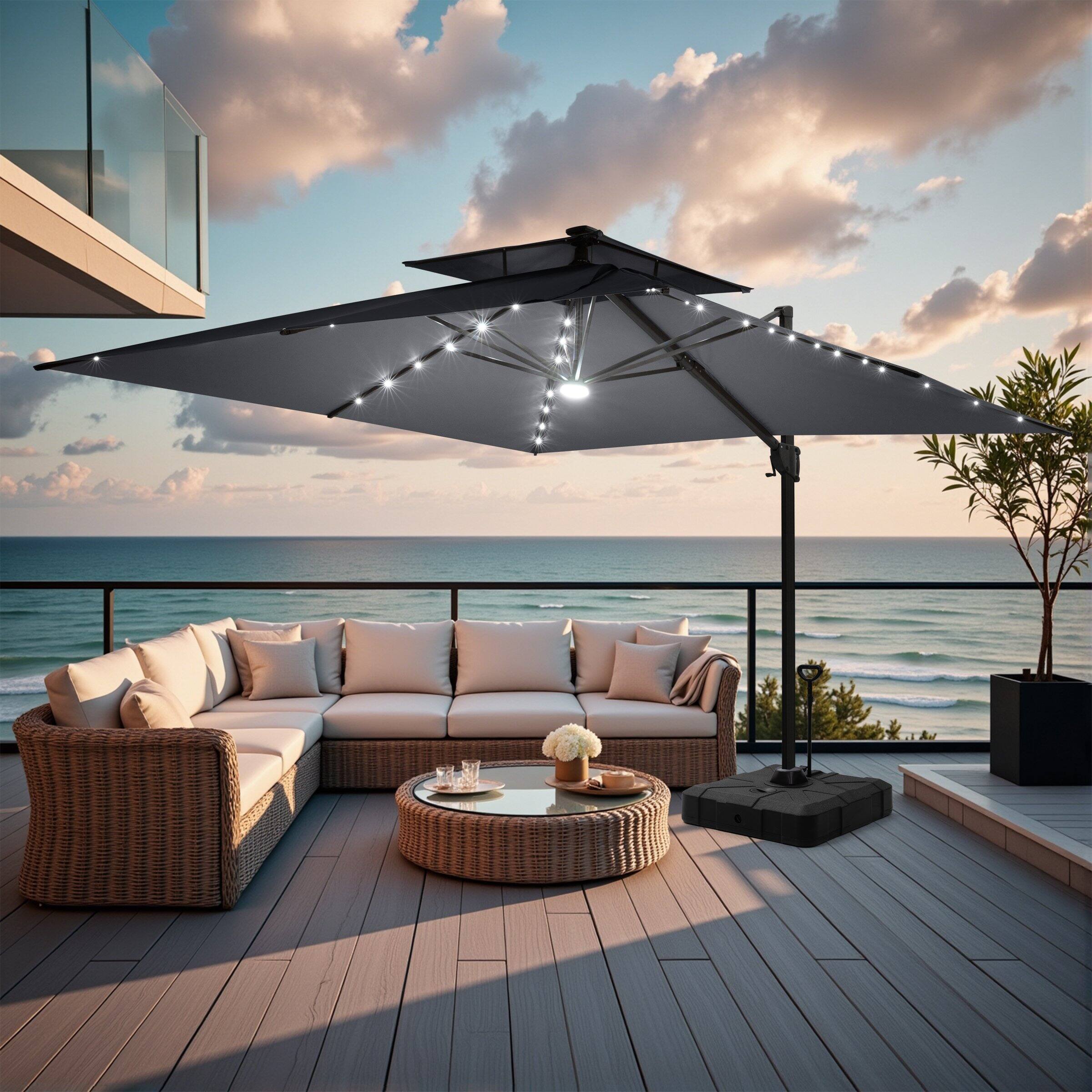 Angle. Crestlive Products - Crestlive Products 11x11ft Aluminum Cantilever Patio Umbrella with Lights with Base - Dark gray.