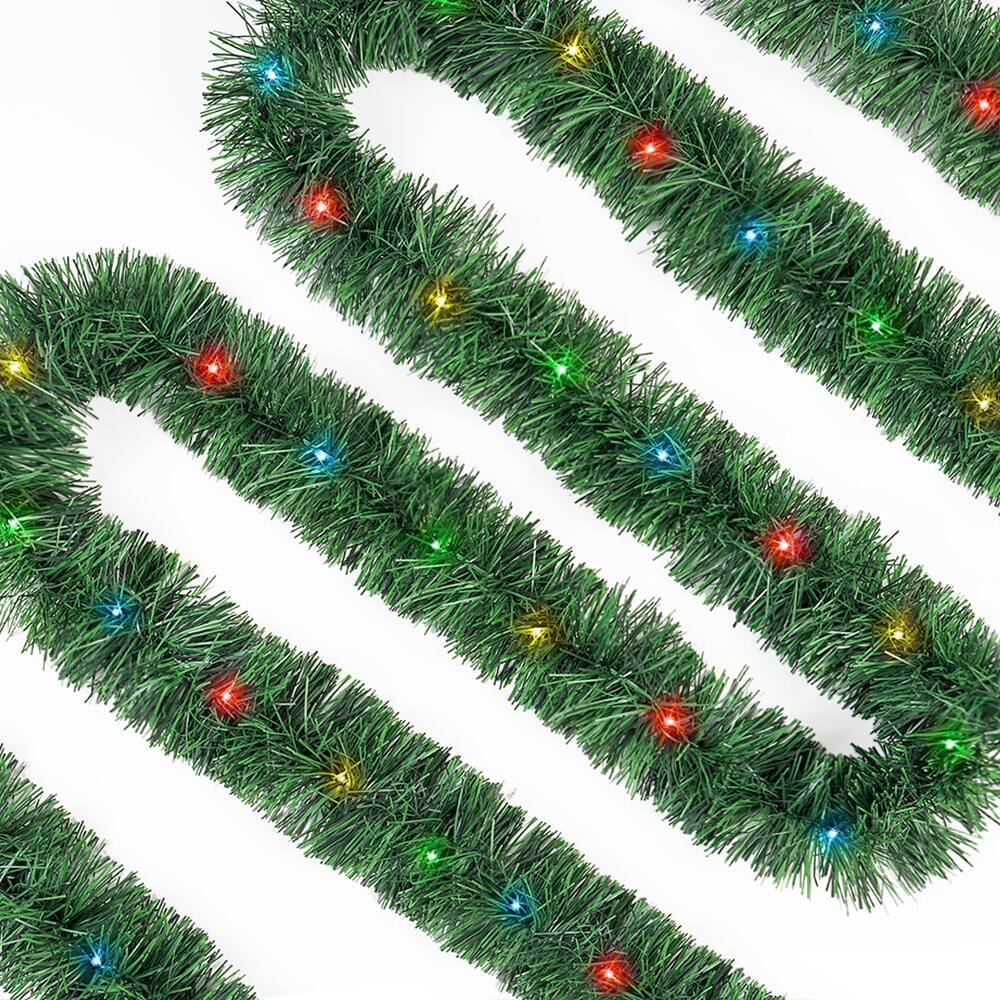 Alt View 1. MOVSSOU - 50 Ft Christmas Garland 100 LED Pre-lit Garland Green Artificial Pine Decorative Garland Xams Decor Multi-Color Lights - green.