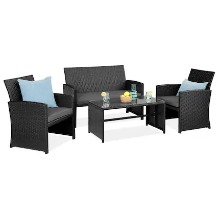 Front. Best Choice Products - Best Choice Products 4-Piece Outdoor Wicker Patio Conversation Furniture Set w/ Table, Cushions - Black/ Gray - Black/Gray.