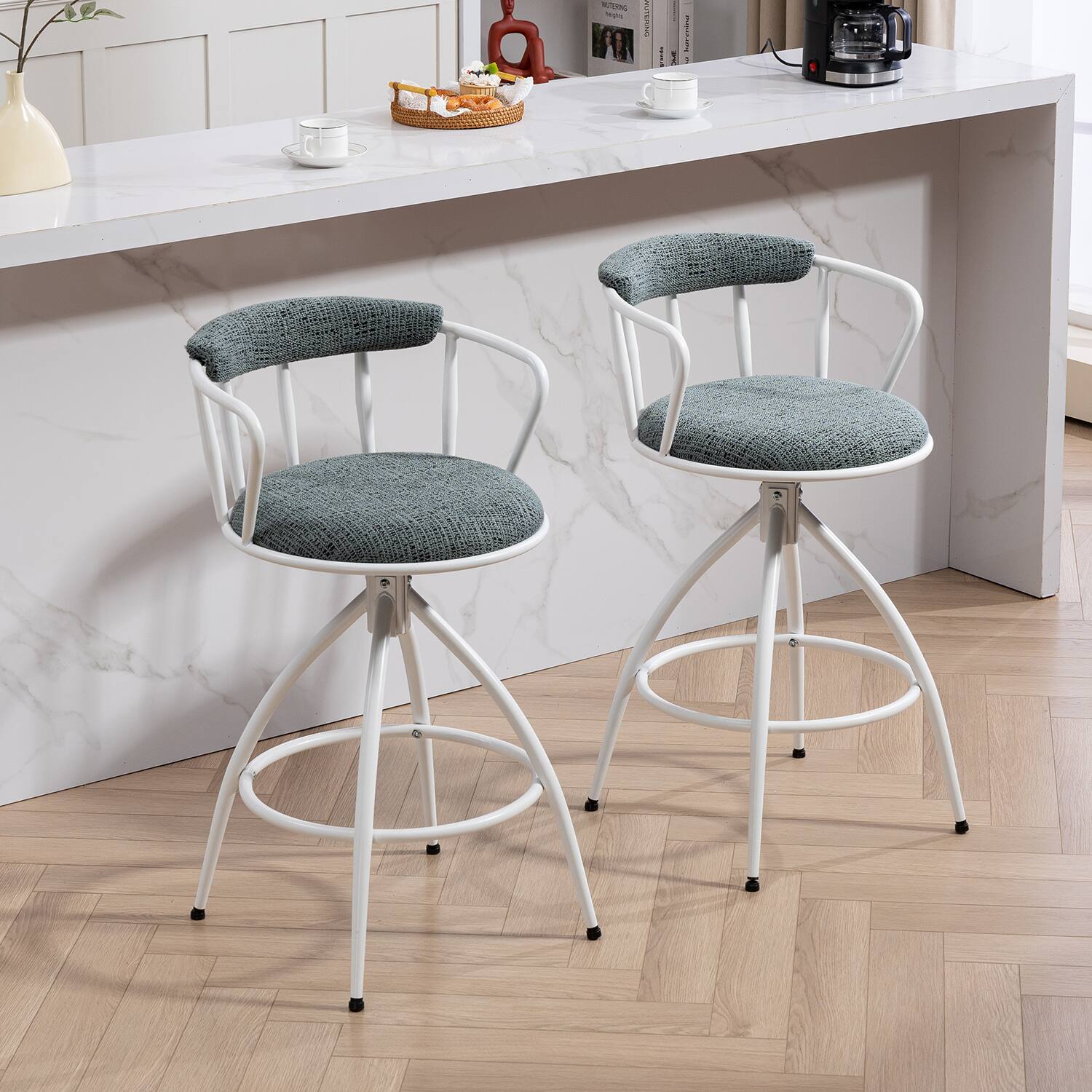 Alt View 3. HTUTWOO - Modern Bar Stools Set of 2, Adjustable Swivel Counter Height Bar Stool, Industrial Design Outdoor Stool - Green.