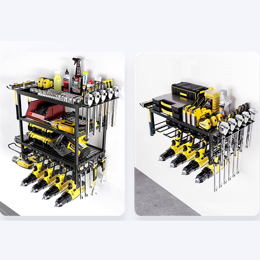 Alt View 1. GARVEE - Power Tool Organizer 4 Layers Wall Mount Storage Rack with Drill Holders for Drills Cordless Tools Garage Tool Organizer - Black.