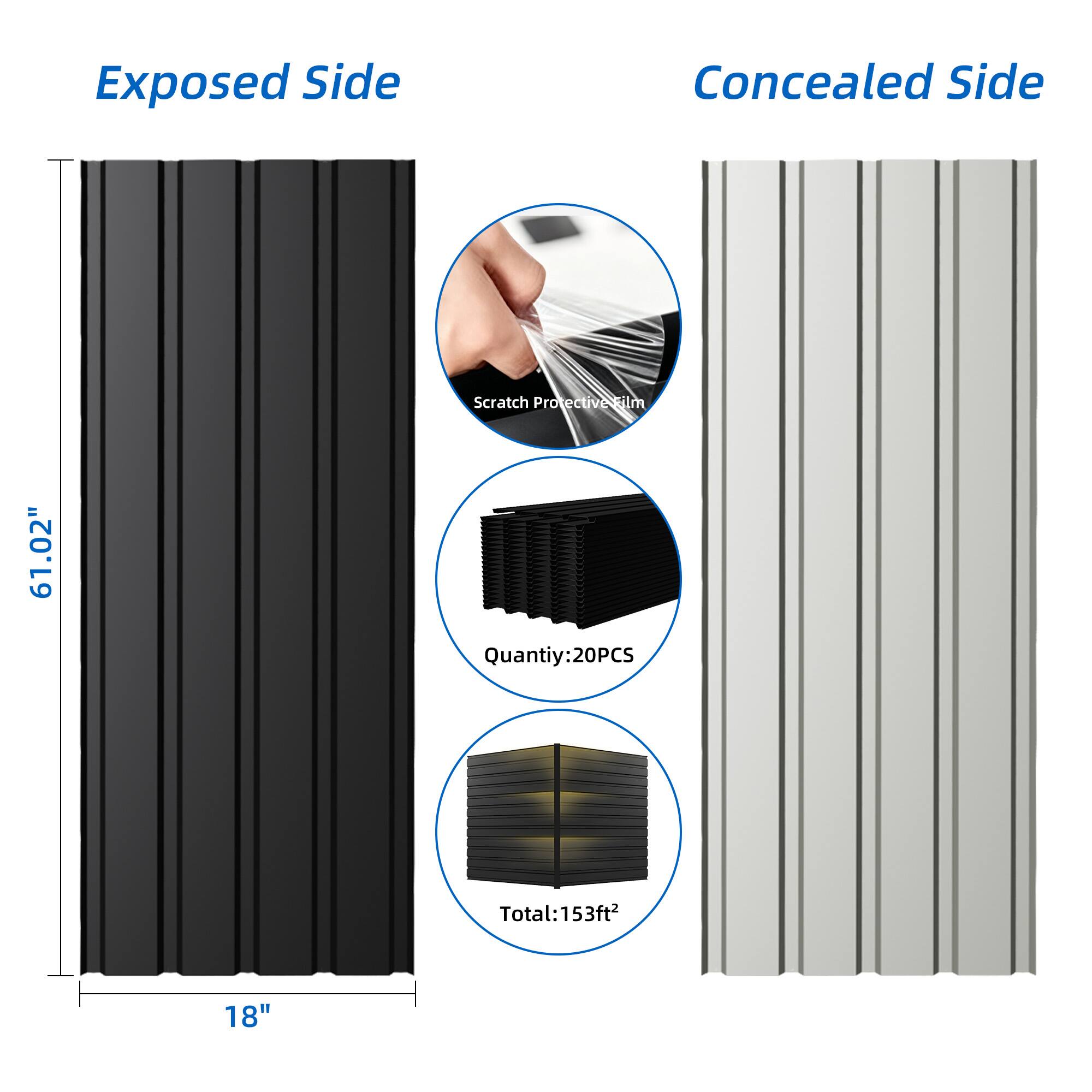 Exposed Side Concealed Side Scratch Protective Film  
61.02" x 18"  
Quantity: 20PCS  
Total: 153ft²
