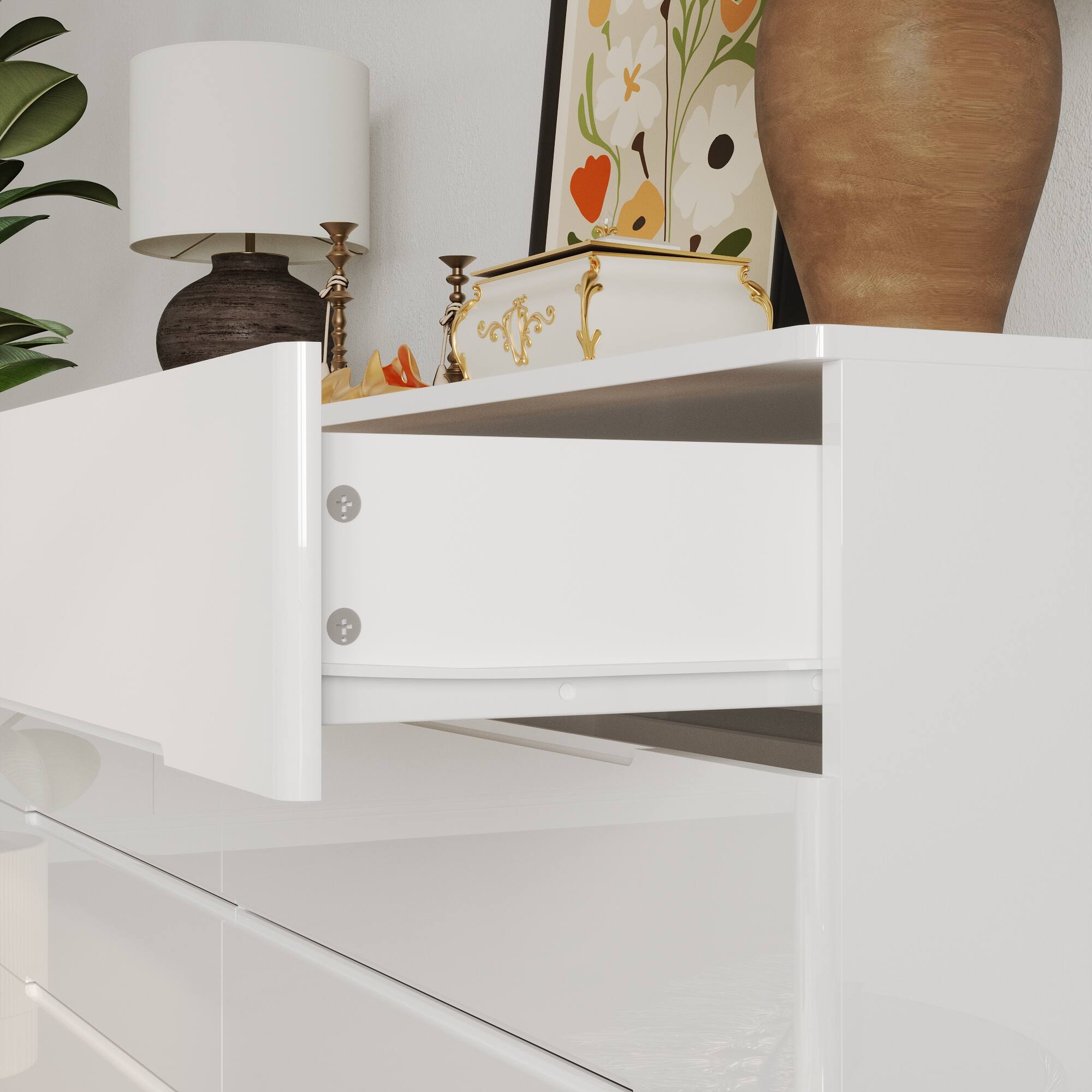 Alt View 1. Famapy - Famapy Horizontal Dresser: High - Gloss Finish & Spacious Storage for Modern Spaces - White.