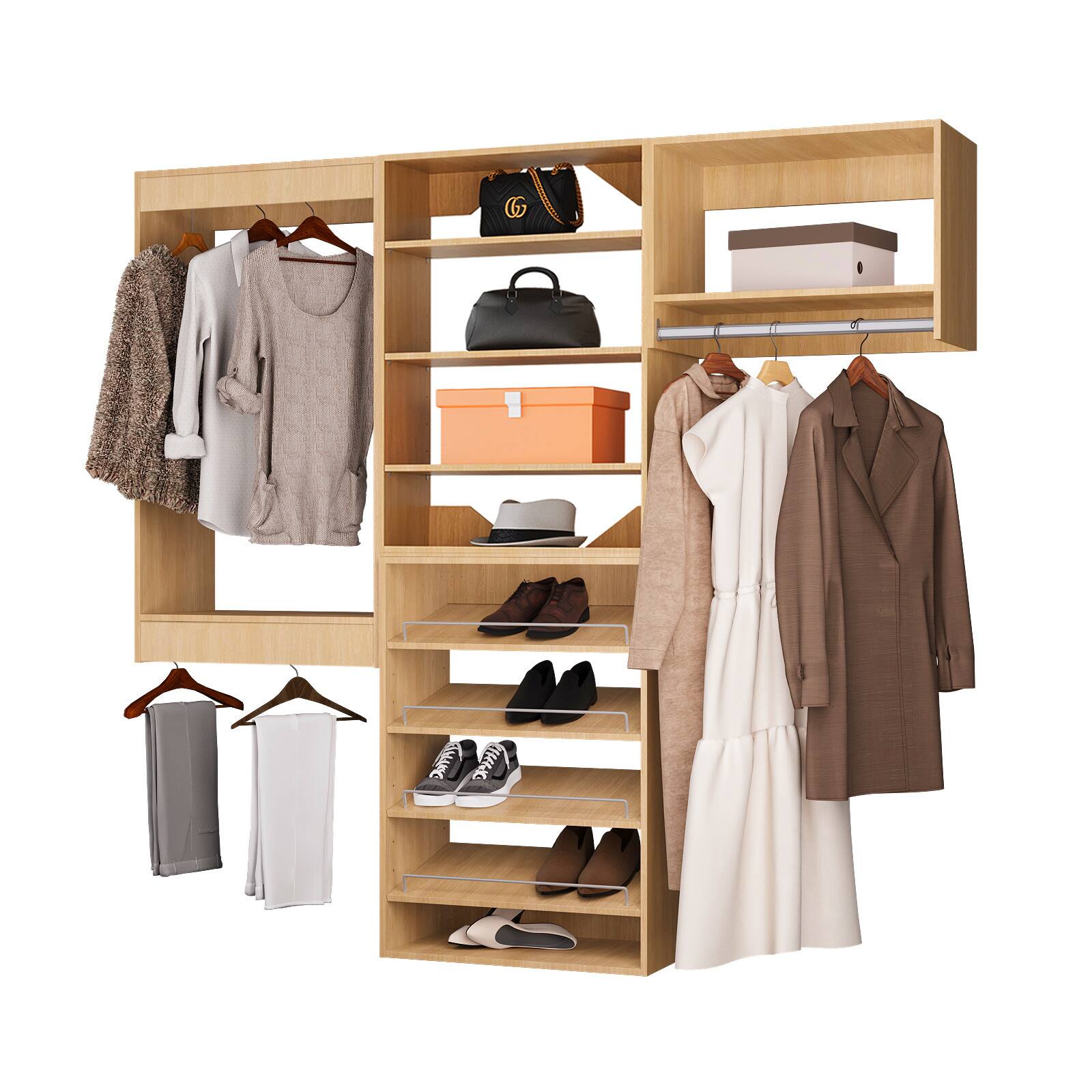 Front. LOVMOR - LOVMOR 96 in Wood Modular Closet System Unit-Customizable Wall Mounted Walk-In Closets for Bedroom or Walk-in Closet - Wood.