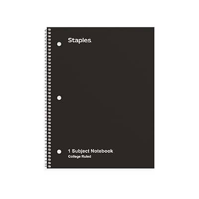 Staples - 1-Subject Notebook, 8" x 10.5", College Ruled, 70 Sheets, 3/Pack - Black