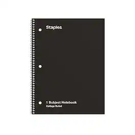 Staples - 1-Subject Notebook, 8" x 10.5", College Ruled, 70 Sheets, 3/Pack - Black