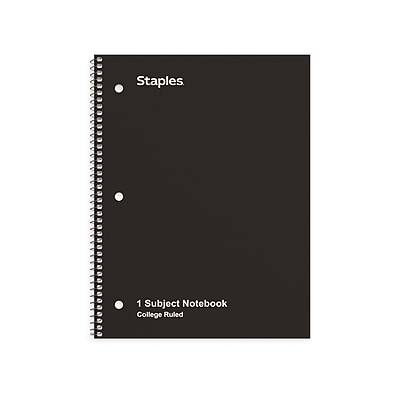 Staples - 1-Subject Notebook, 8" x 10.5", College Ruled, 70 Sheets, 3/Pack - Black