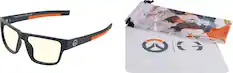 The image features a pair of sunglasses, specifically Gunnar Optiks, with orange lenses. The sunglasses are placed next to a white and orange bag, which is likely a case for the glasses. The bag has a logo on it, possibly representing the brand or the product. The combination of the sunglasses and the bag suggests that this is a product display or an advertisement for the Gunnar Optiks brand.