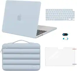 mosiso - Hard Case Set for MacBook Air 13 inch M5 M4 M3 M2 2022-2026 with Puffy Bag&Keyboard Cover&Webcam Cover&Screen Protector - Baby Blue