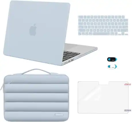 Front. mosiso - Hard Case Set for MacBook Air 13 inch M5 M4 M3 M2 2022-2026 with Puffy Bag&Keyboard Cover&Webcam Cover&Screen Protector - Baby Blue.