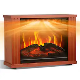 Vaczon - 1500W Electric Fireplace Heater, Freestanding Space Heater with Dual Heat Settings, Fast Heating for Living Room Bedroom - Brown