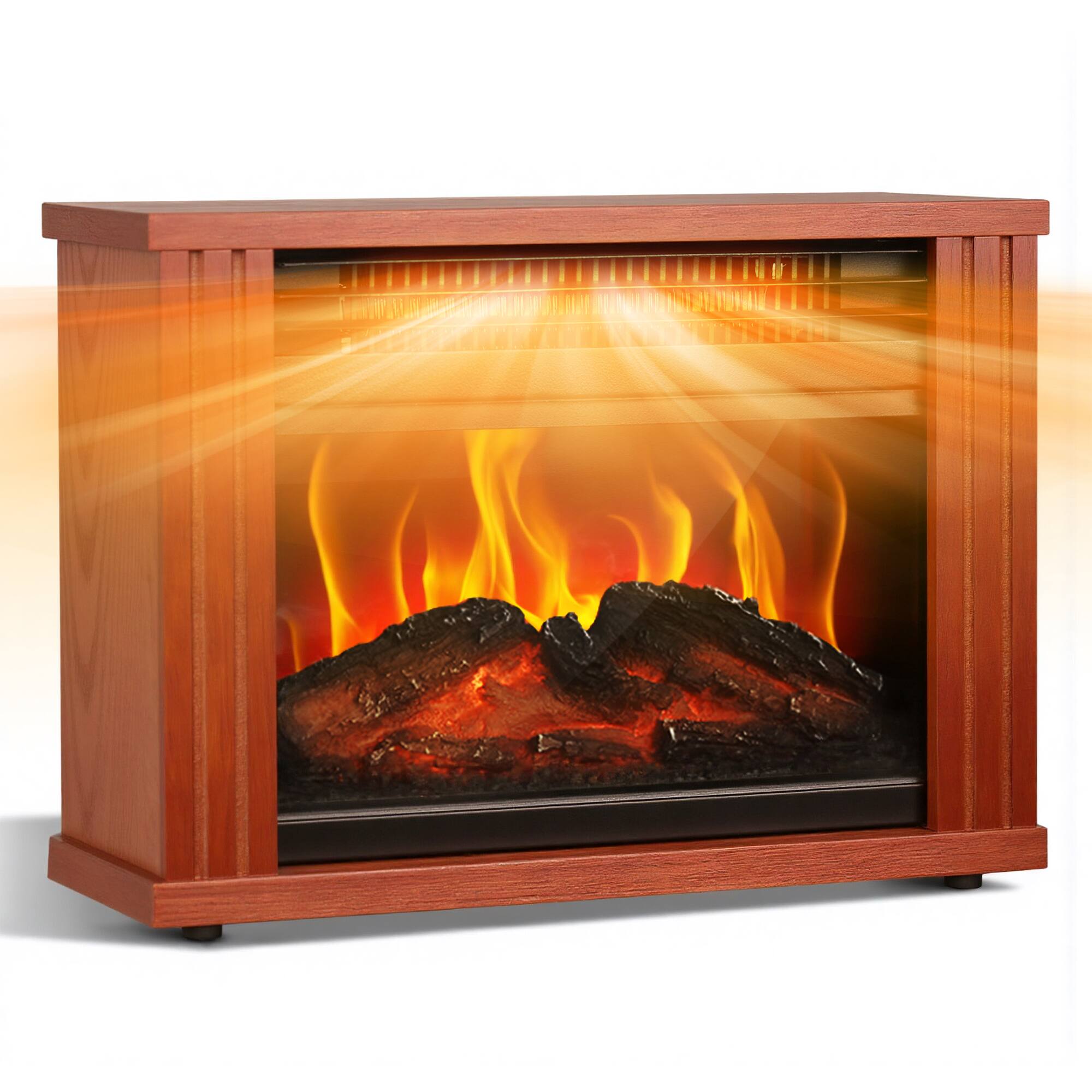 Front. Vaczon - 1500W Electric Fireplace Heater, Freestanding Space Heater with Dual Heat Settings, Fast Heating for Living Room Bedroom - Brown.
