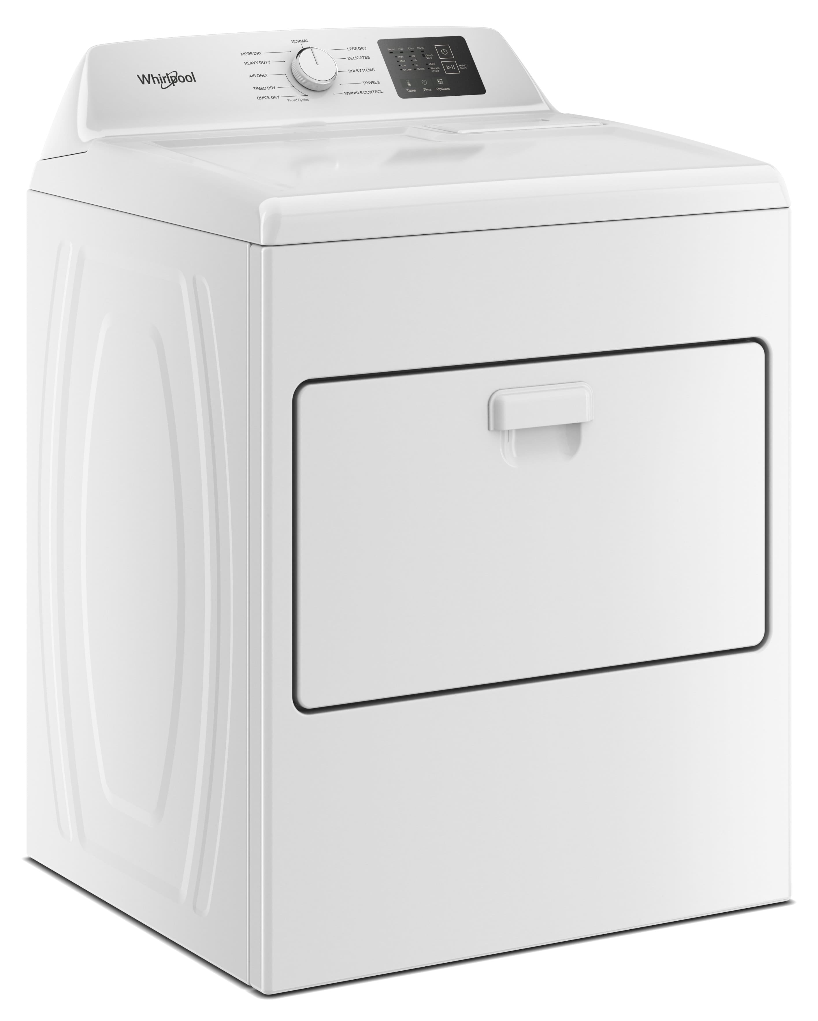 Whirlpool
- Normal
- Heavy Duty
- Air Only
- Timed Dry
- Quick Dry
- Delicates
- Bulky Items
- Baby Clothes
- Wrinkle Control
- Start/Pause
- Time/Options