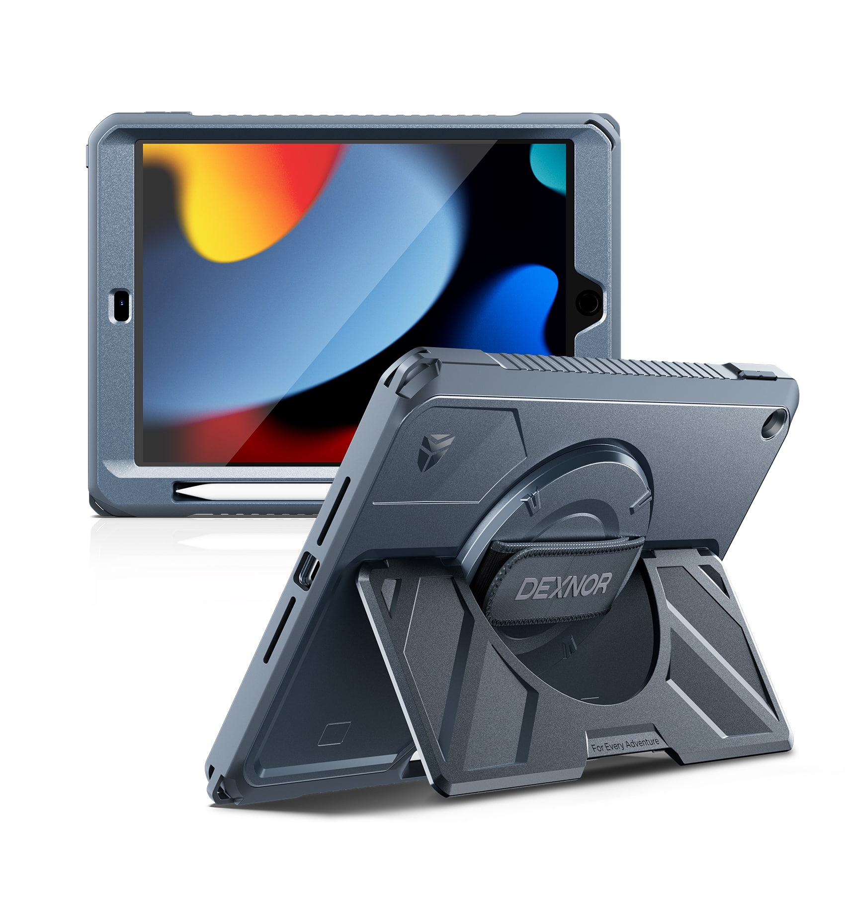 dexnor - for iPad 9th/8th/7th Gen Rugged Case with 360° Rotating Hand Strap, Pencil Holder Shockproof Full-Body Bumper Cover - Navy Blue price history on PriceWatchPro