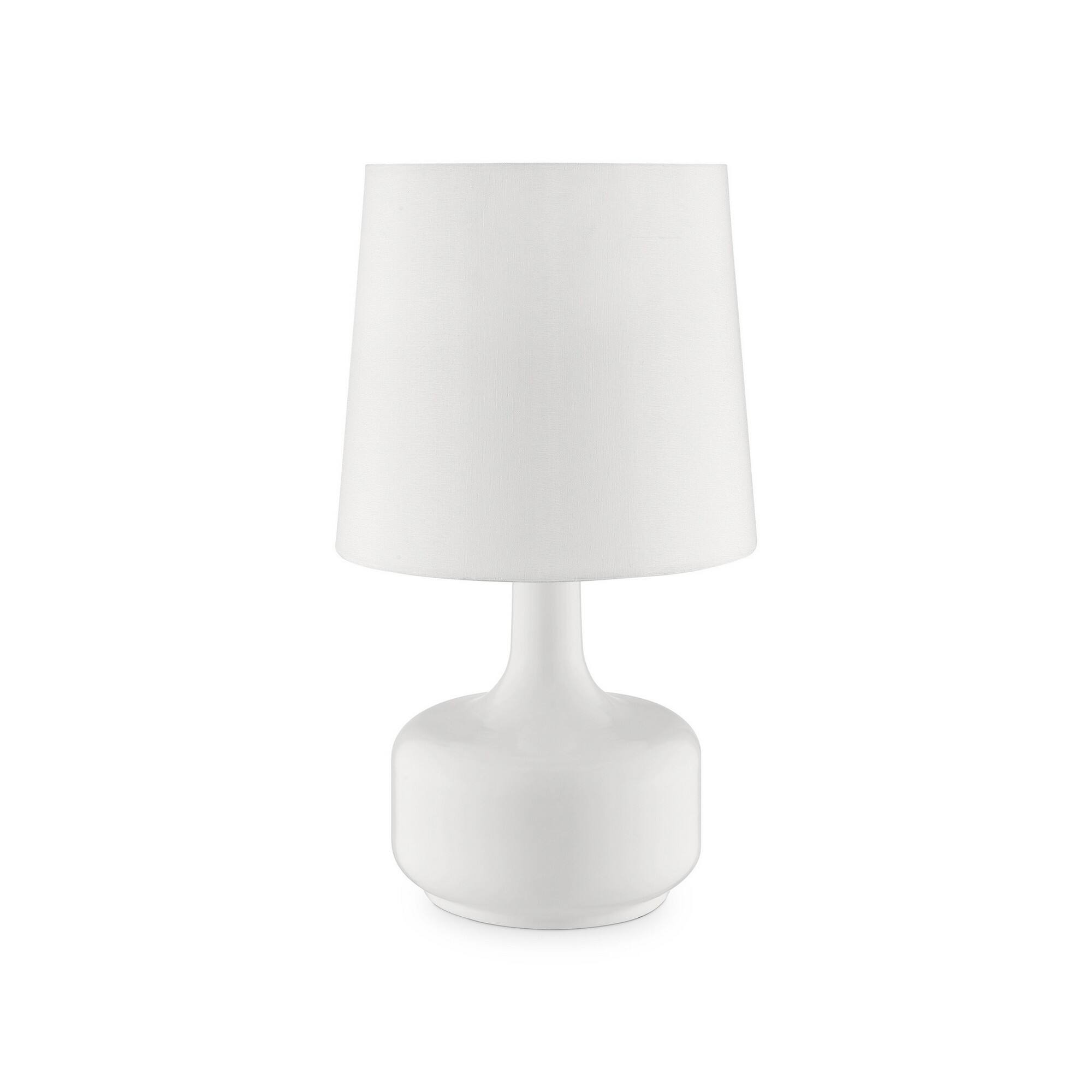 Front. Manhattan Lane - Table Lamp with Teardrop Metal Base and Fabric Shade - White.
