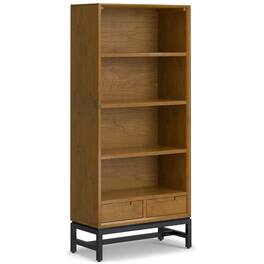 Simpli Home - Banting SOLID HARDWOOD and Metal 66 inch x 30 inchRectangle Modern Industrial Bookcase - Medium Saddle Brown