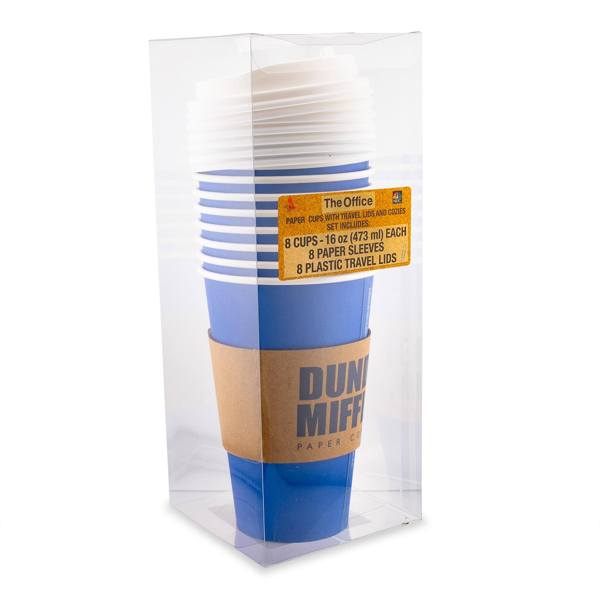 Office SC The LIDS AND COZIES CUPS WITH TRAVEL PAPER SET INCLUDES: (473 ml) EACH 8 CUPS-1 - 16 Oz 8 PAPER SLEEVES TRAVEL LIDS 8 PLASTIC TRAVEL LIDS