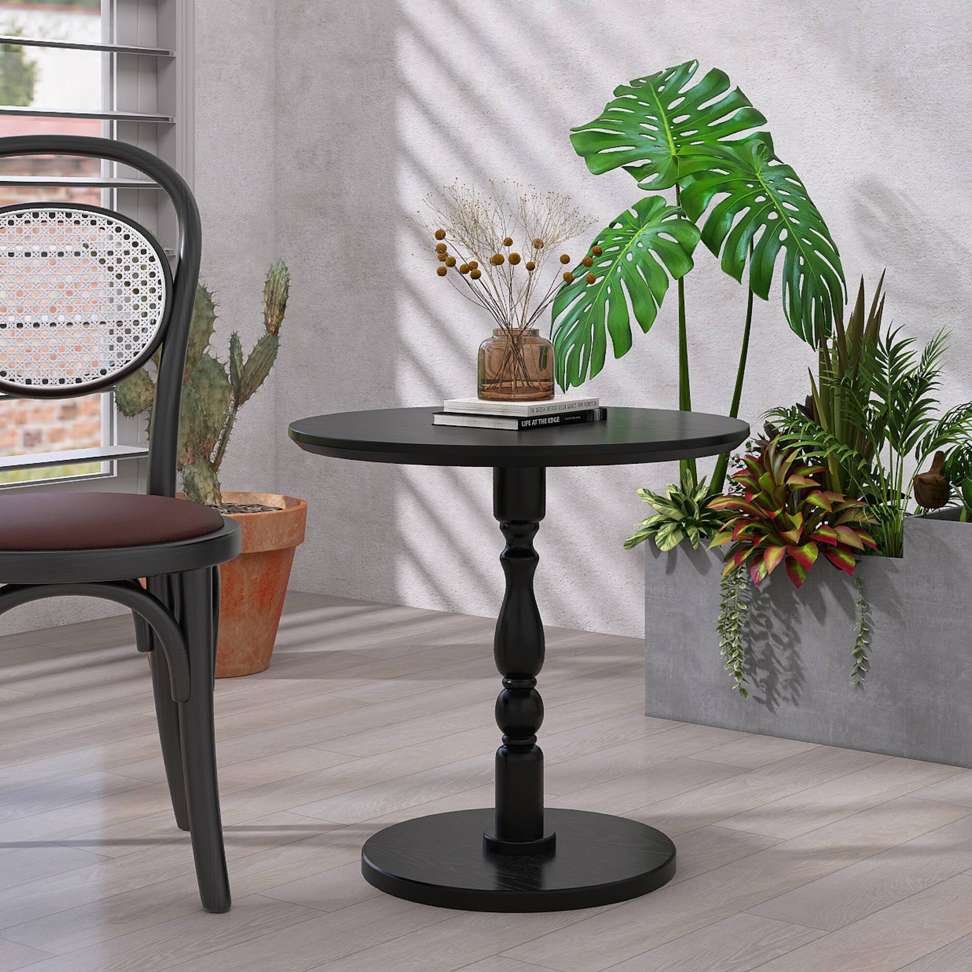 Alt View 8. Ecooso - 23'' Accent Round Table, Round Side Table, Small Table for Small Spaces, Modern Accent Nightstand，Solid Wood Leg - Antique Black.