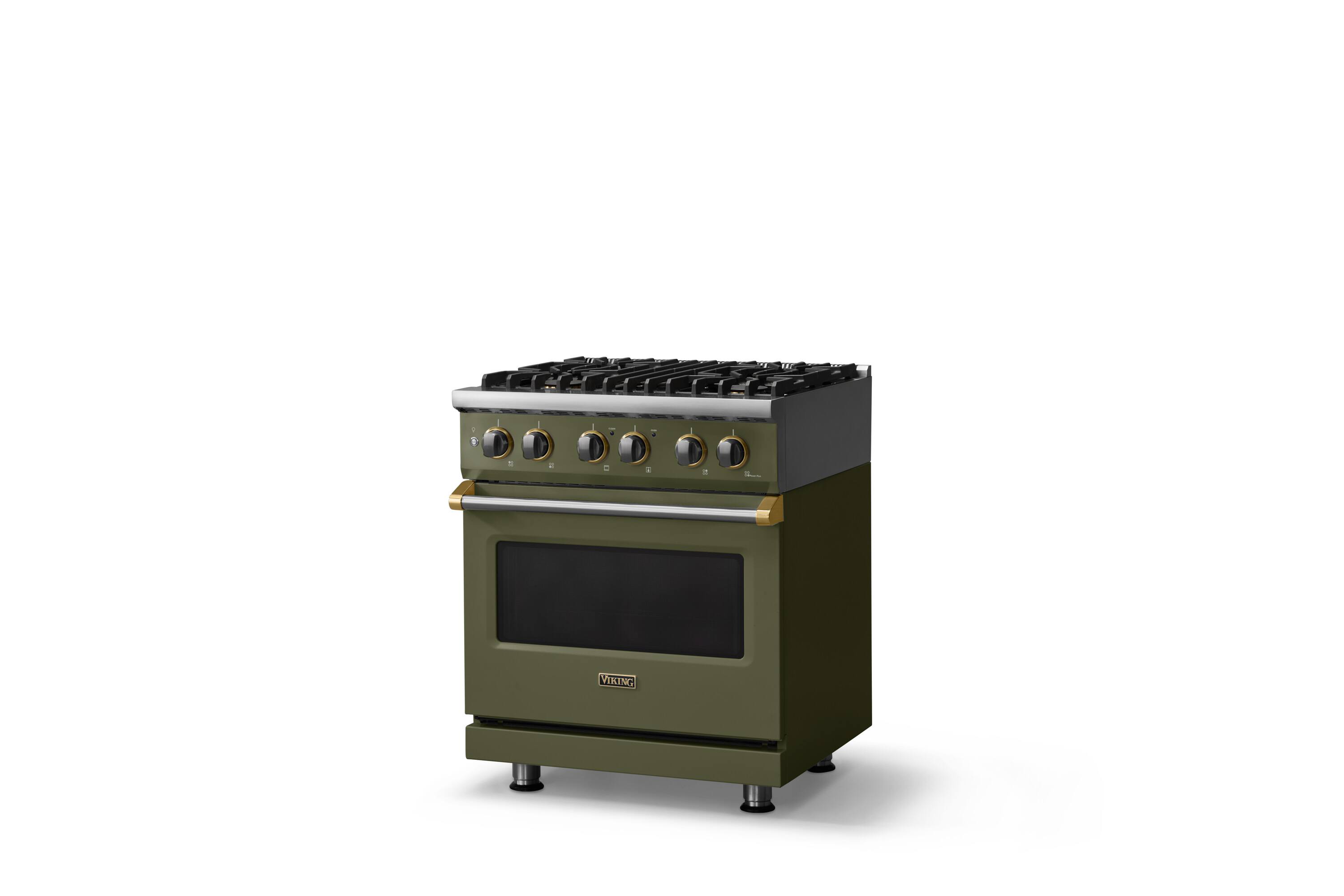 Angle. Viking - 30"W. 4 Burner Pro5S 4.7 Cu. Ft. Freestanding Sealed Dual Fuel Convection LP Range-Martini/Brushed Brass - Martini.