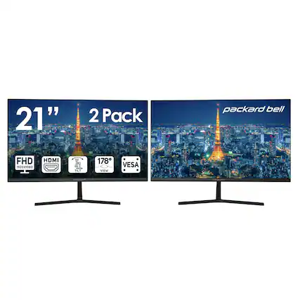 21" 2 Pack
Packard Bell
FHD 1920x1080
HDMI
Tilt
178° View
VESA