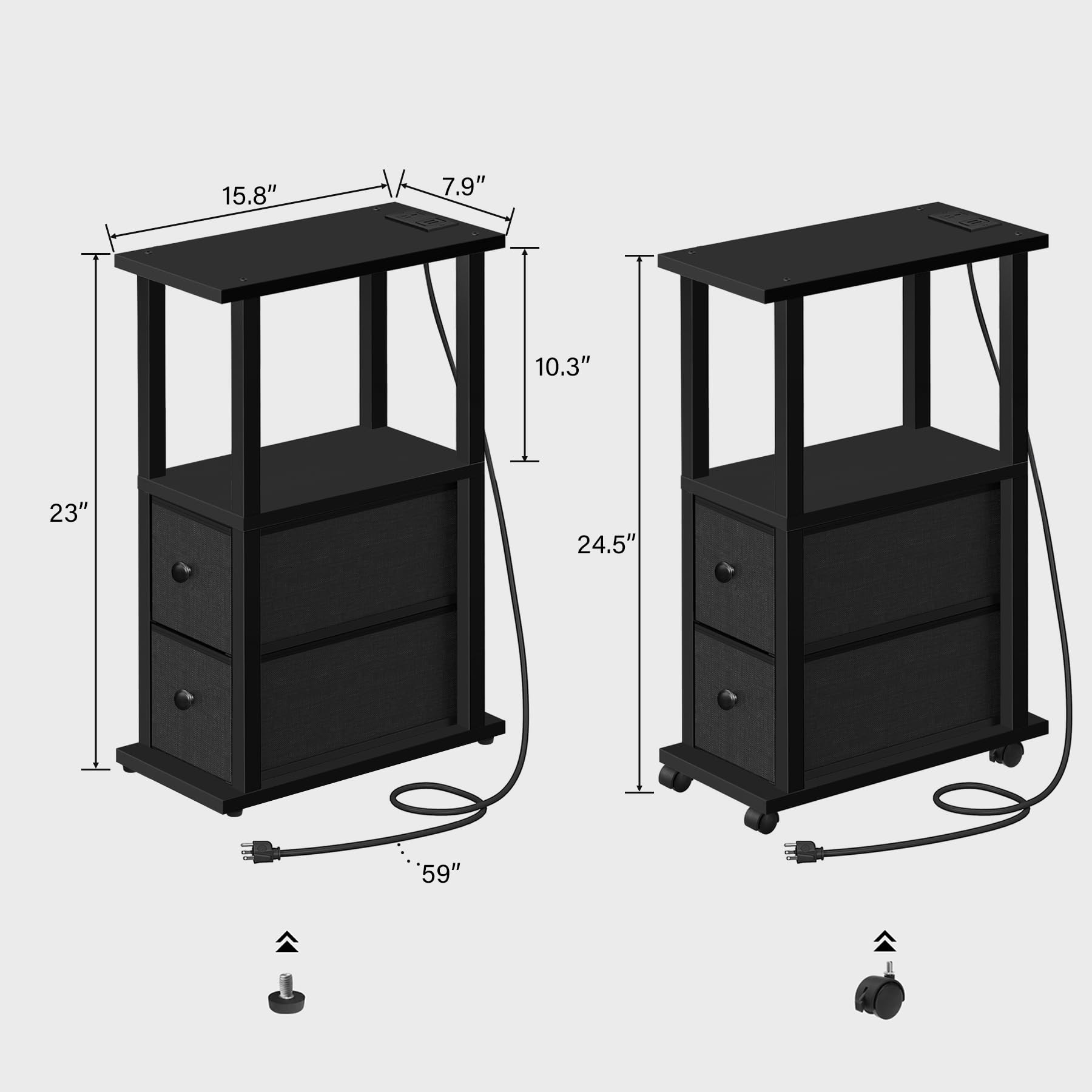 15.8" x 7.9" x 10.3"  
23" x 24.5" x 59"