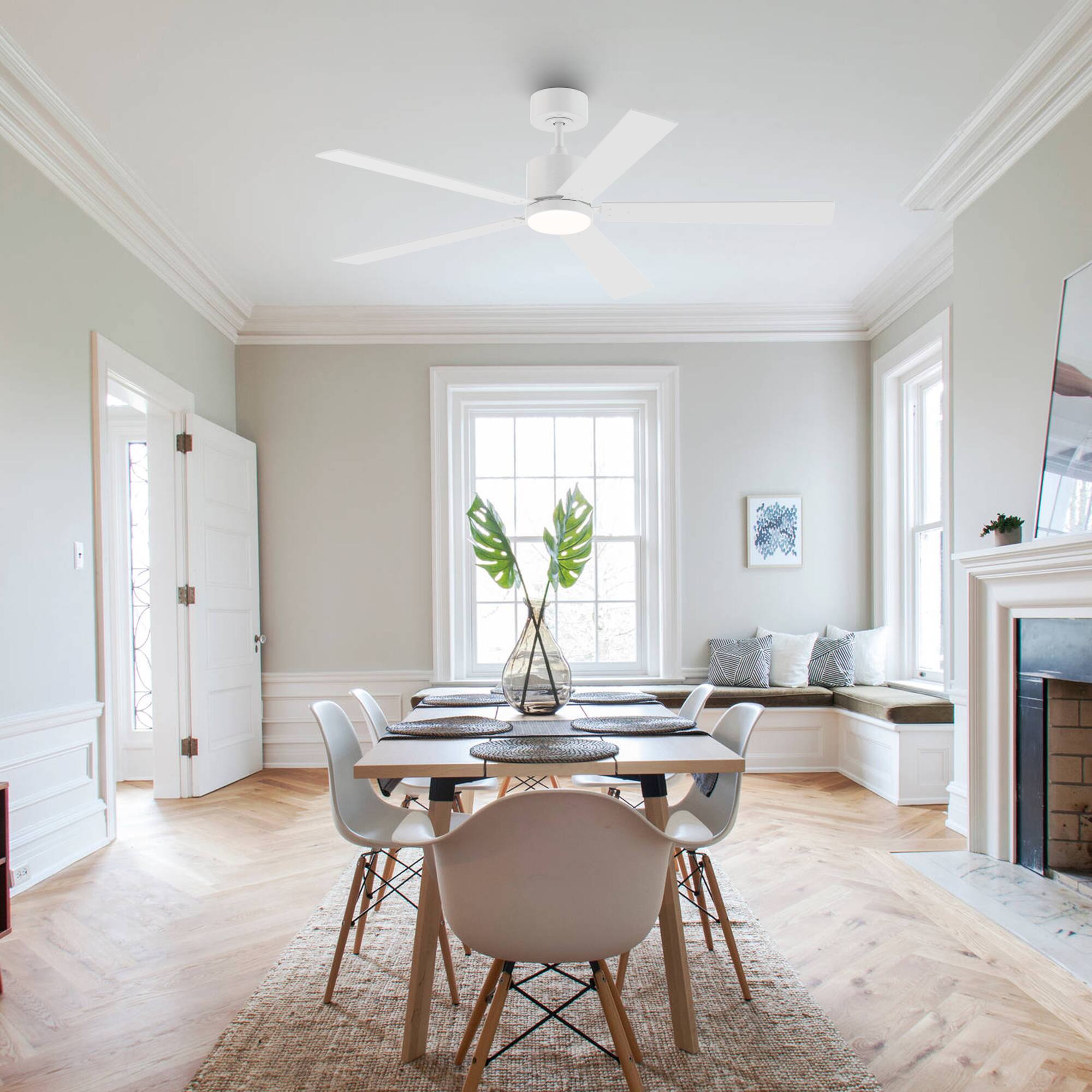 Back. Vaczon - 52" Modern White Wooden 5-blade Ceiling Fan with Light and Remote - White.