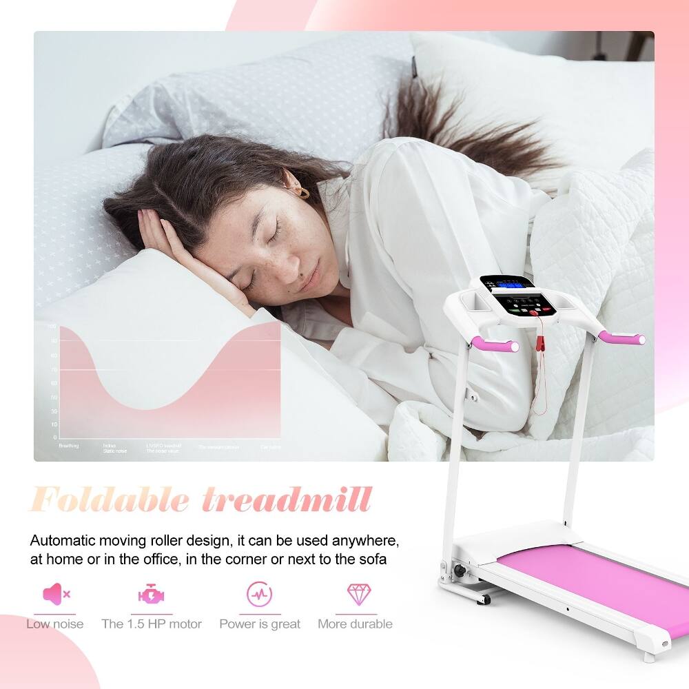 - d d . - 3 10 : Boling e - - LAN - Th - - d  ee d

Foldable treadmill
Automatic moving roller design, it can be used anywhere, at home or in the office, in the corner or next to the sofa
Low noise
The 1.5 HP motor
Power is great
More durable