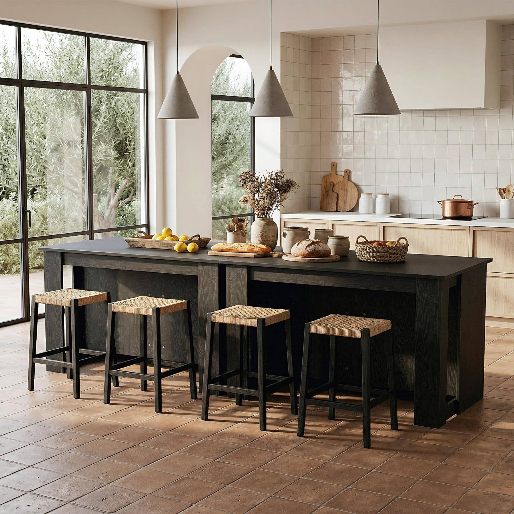 Alt View 2. Tribesigns - LITTLE TREE 55” Kitchen Island with Seating and Storage, Modern Black Wood Stationary Island Table with Large Worktop, 3 - Grey Black.