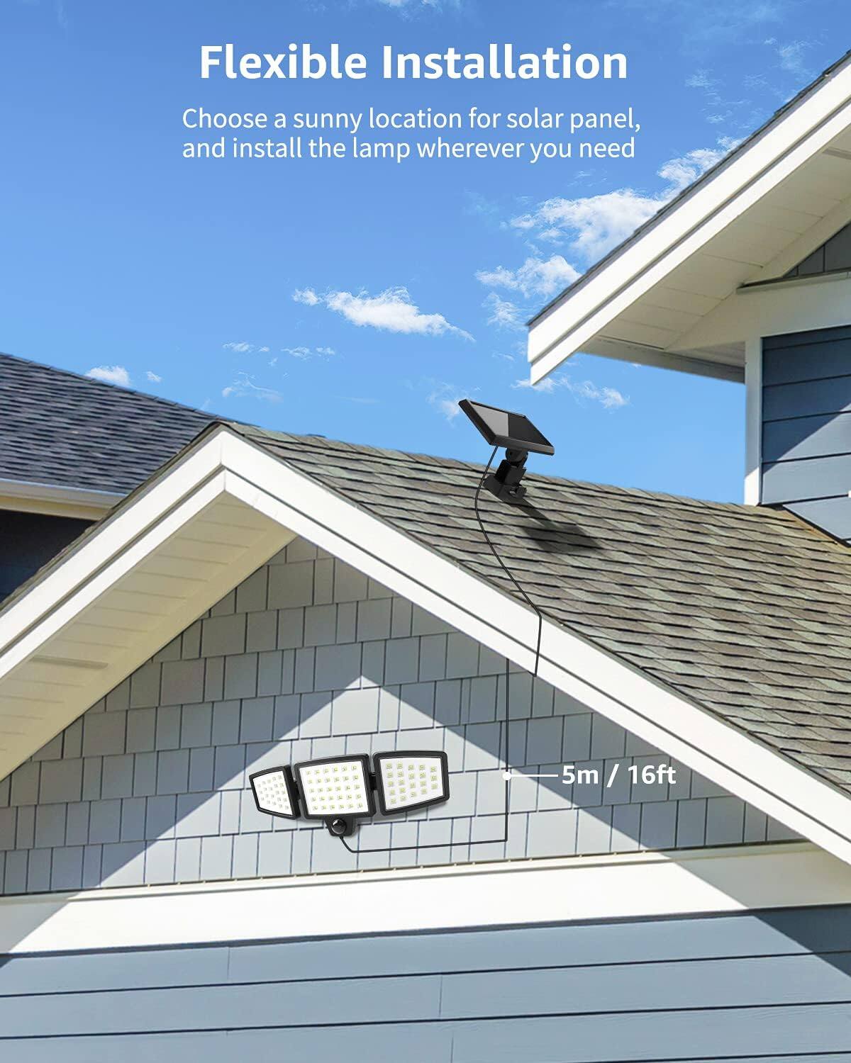 Alt View 5. Lepro - 1000LM Solar Motion Sensor Light, 6500K, Separate Solar Panel, 3 Adjustable Heads, IP65 Waterproof for Porch Yard Garage - Black.