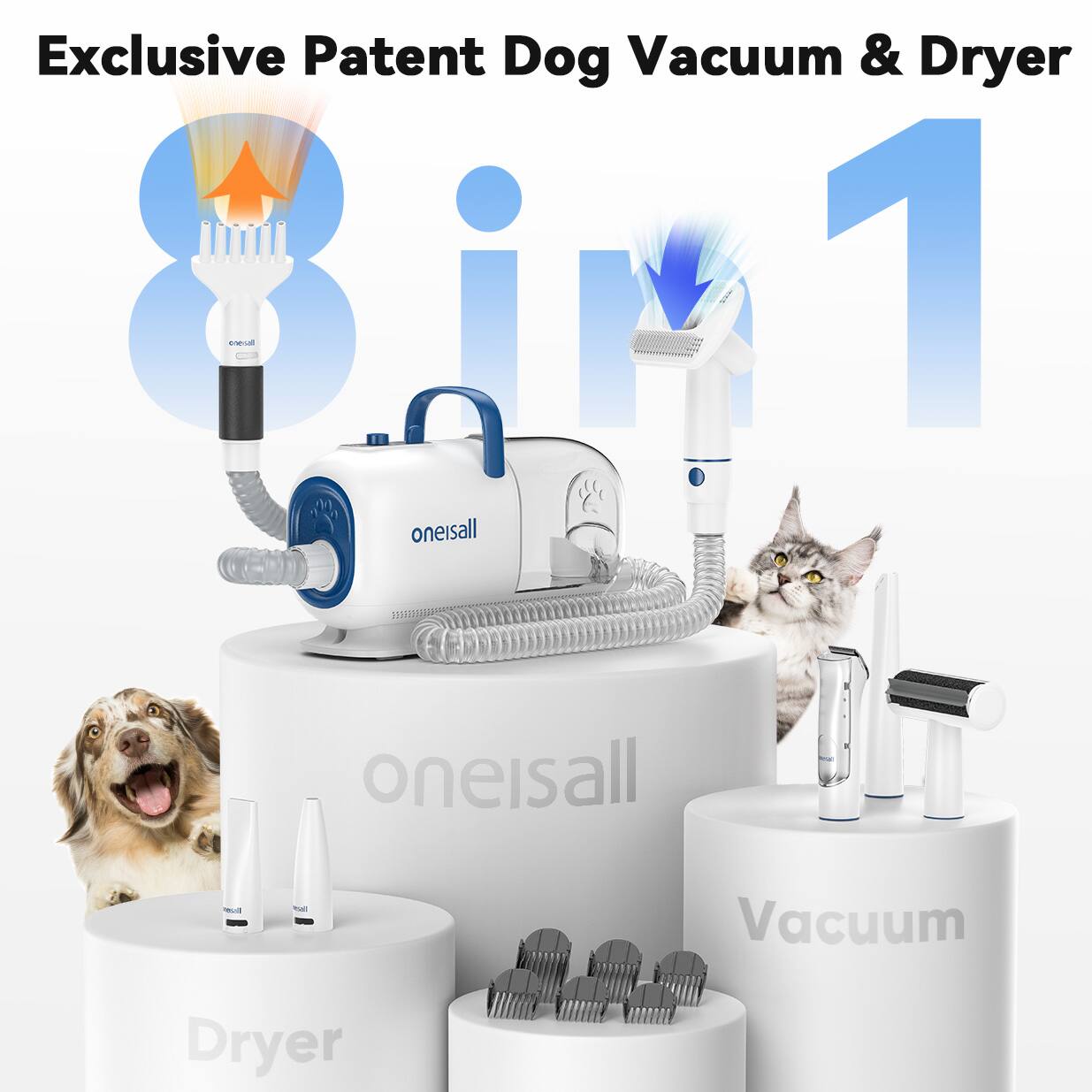 Exclusive Patent Dog Vacuum & Dryer 8 in 1 oneisall - Vacuum Dryer