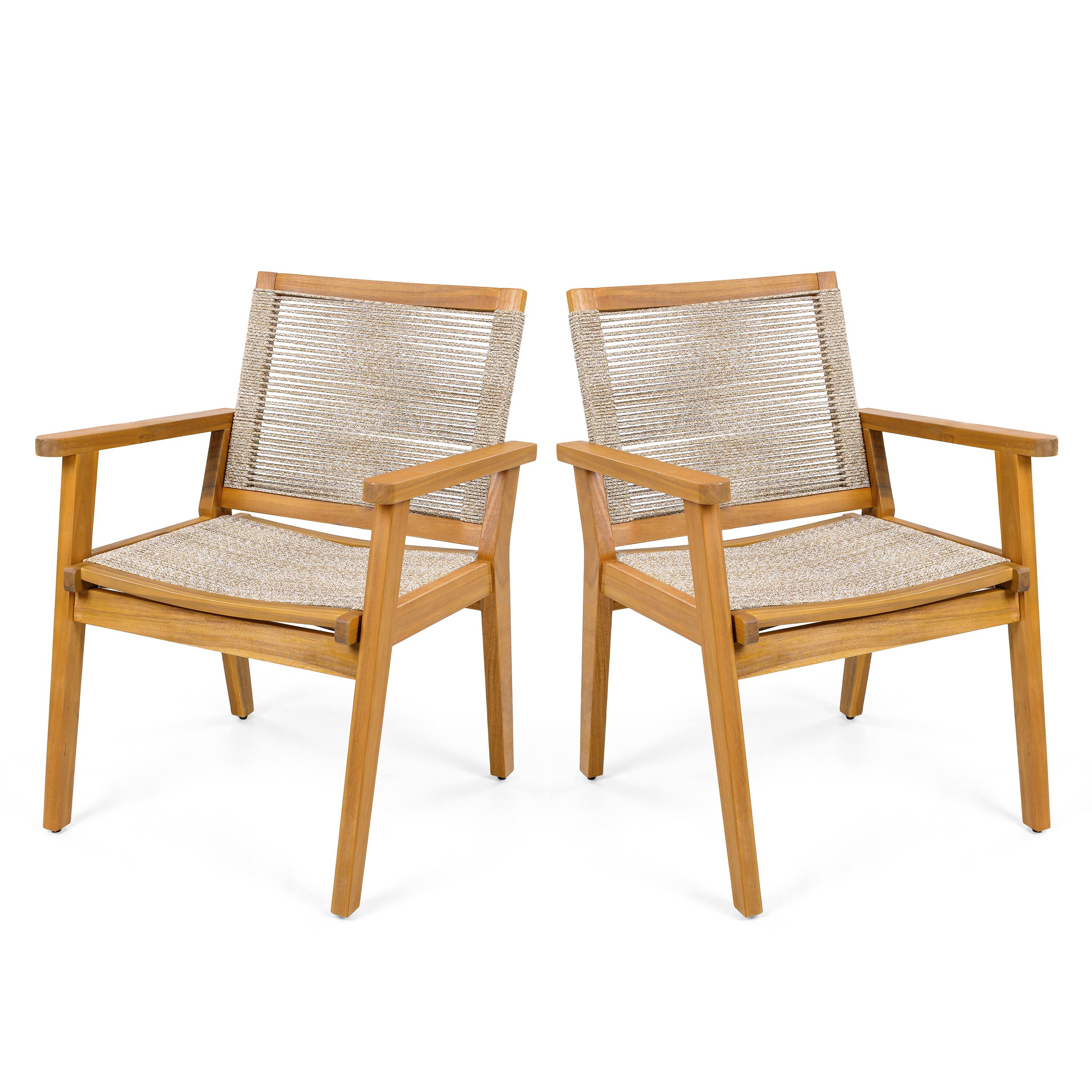 Left. Whisen - Outdoor Patio Dining Chair Set of 2, Woven Rope and Teak Acacia Wood, 400 lbs Capacity - Mix Brown.