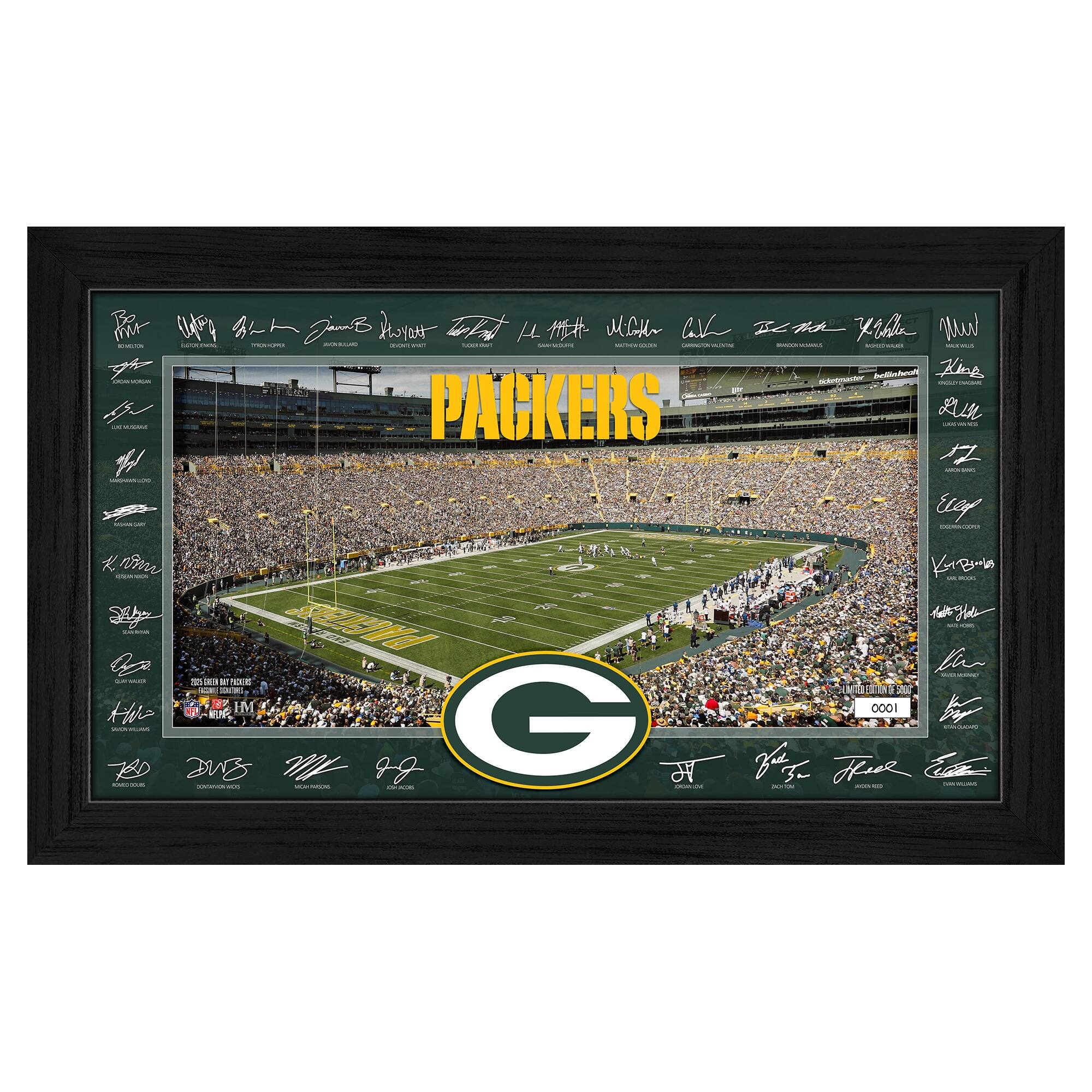 Highland Mint - Green Bay Packers 12" x 20" 2025 Signature Gridiron Panoramic Framed Photo - Multicolor